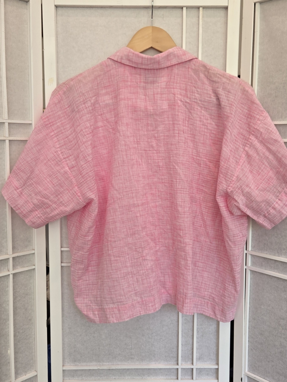 Mii AU JARDIN Pink Short Sleeve Boxy Oversized  Button-Up Shirt - Picture 4 of 7